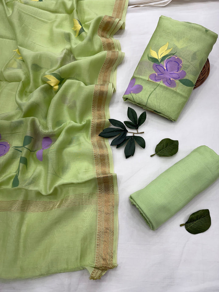 Hand Painted Maheshwari Silk Suit