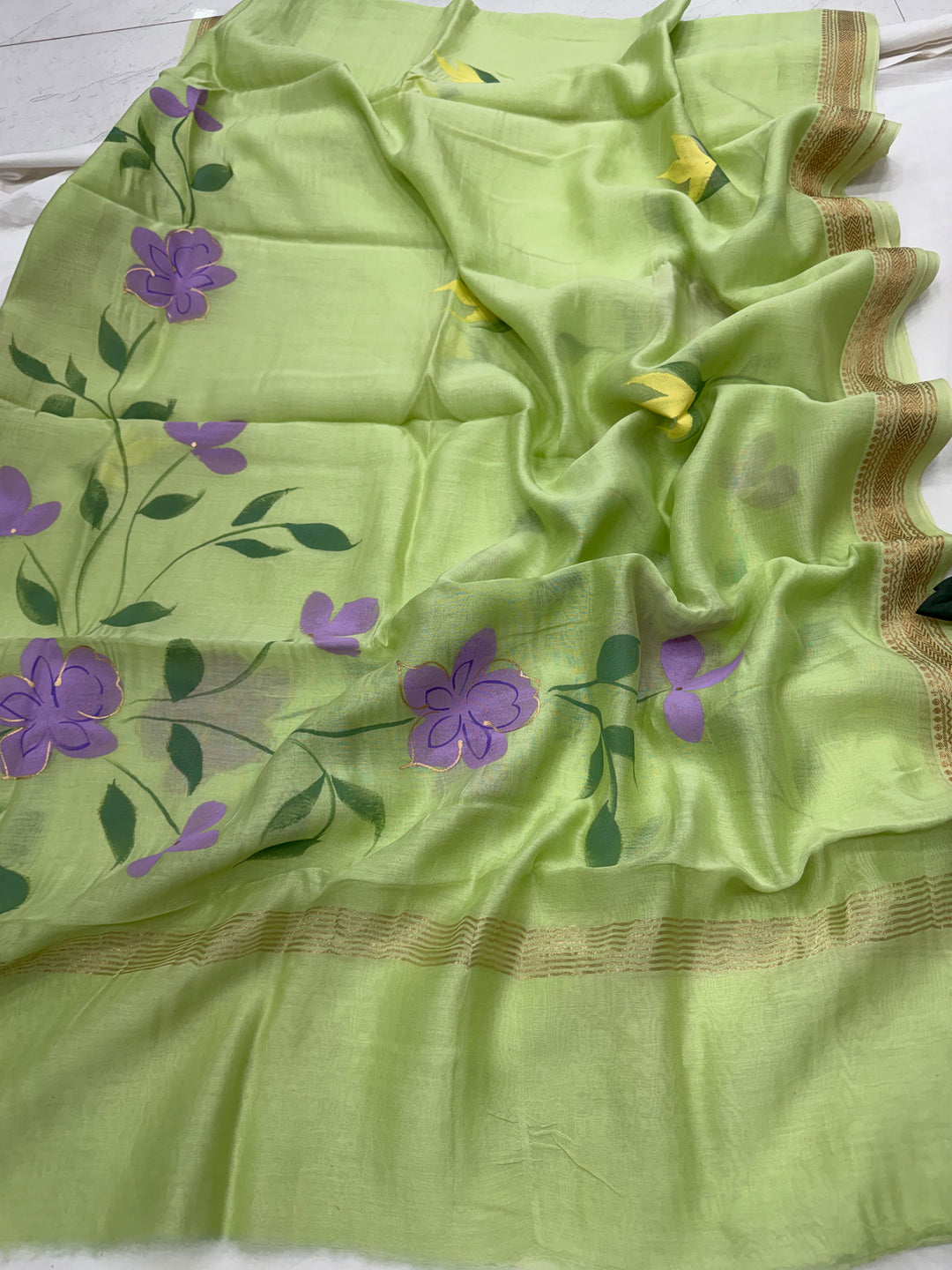 Hand Painted Maheshwari Silk Suit
