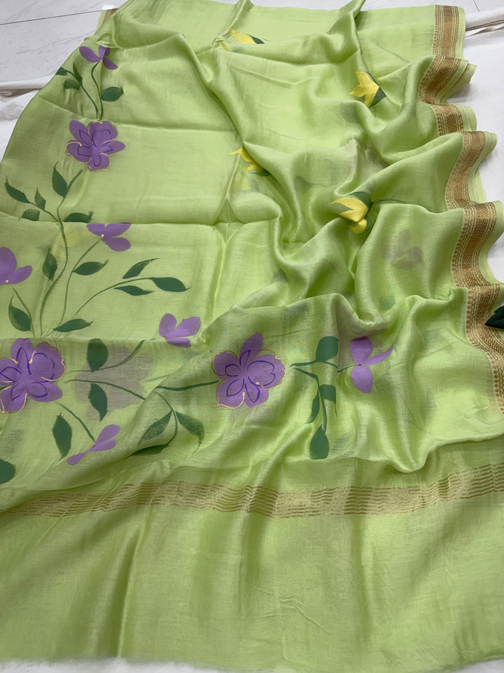 Hand Painted Maheshwari Silk Suit