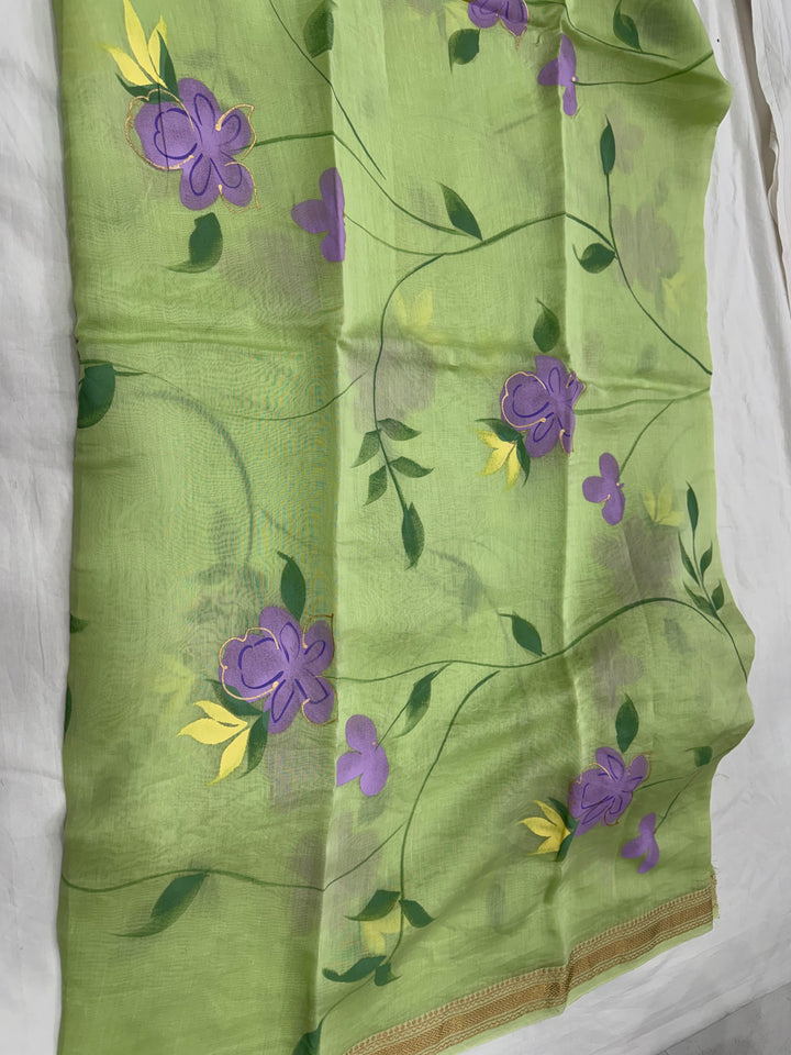 Hand Painted Maheshwari Silk Suit