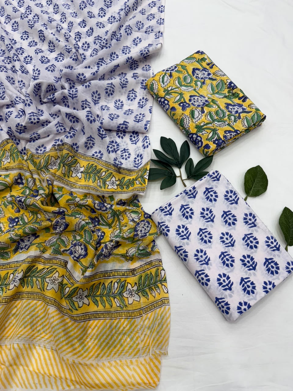 Jaipuri Cotton Suit Set With Mulmul Dupatta