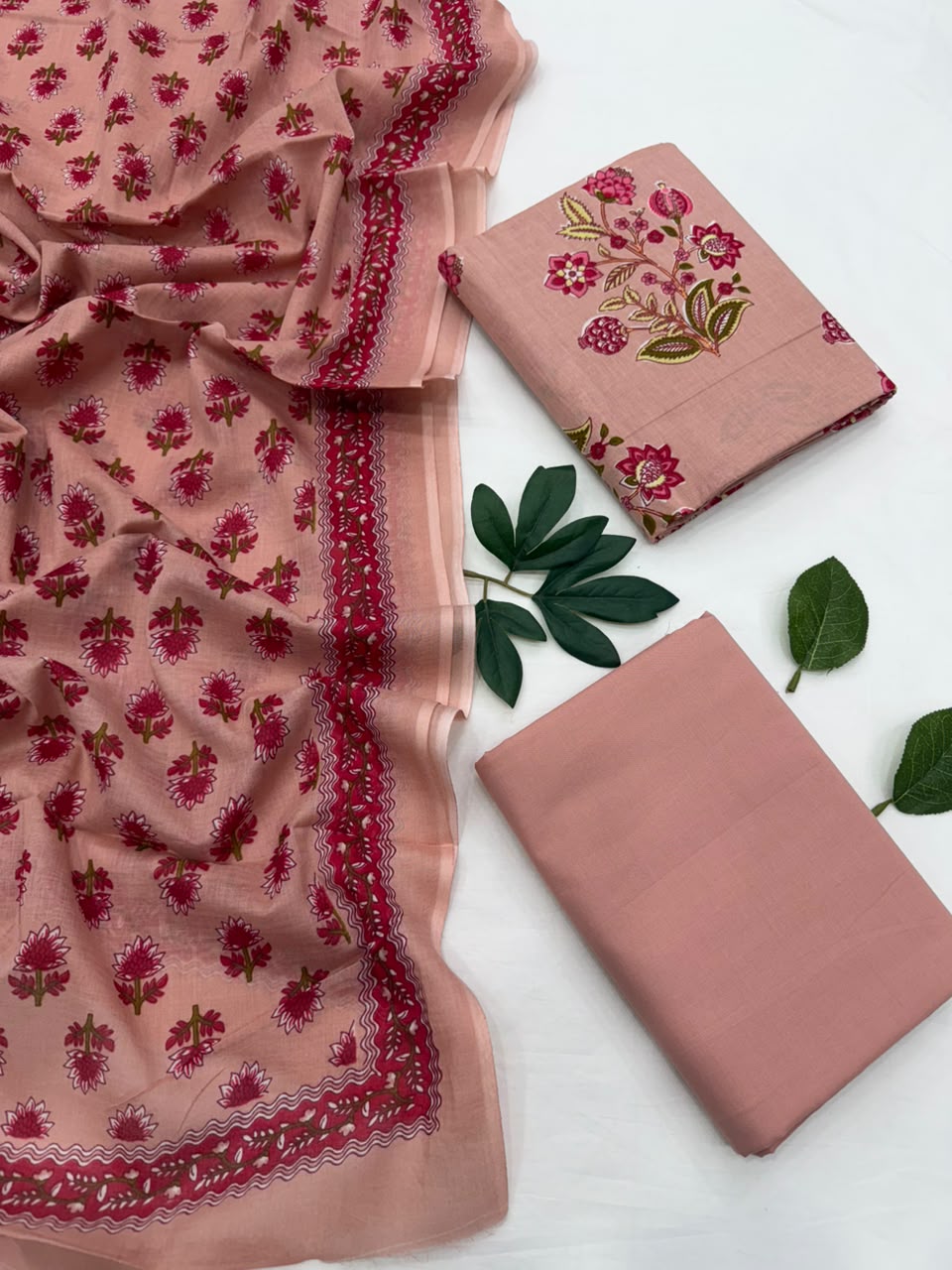 Rajasthani Cotton Suit Set With Mulmul Dupatta