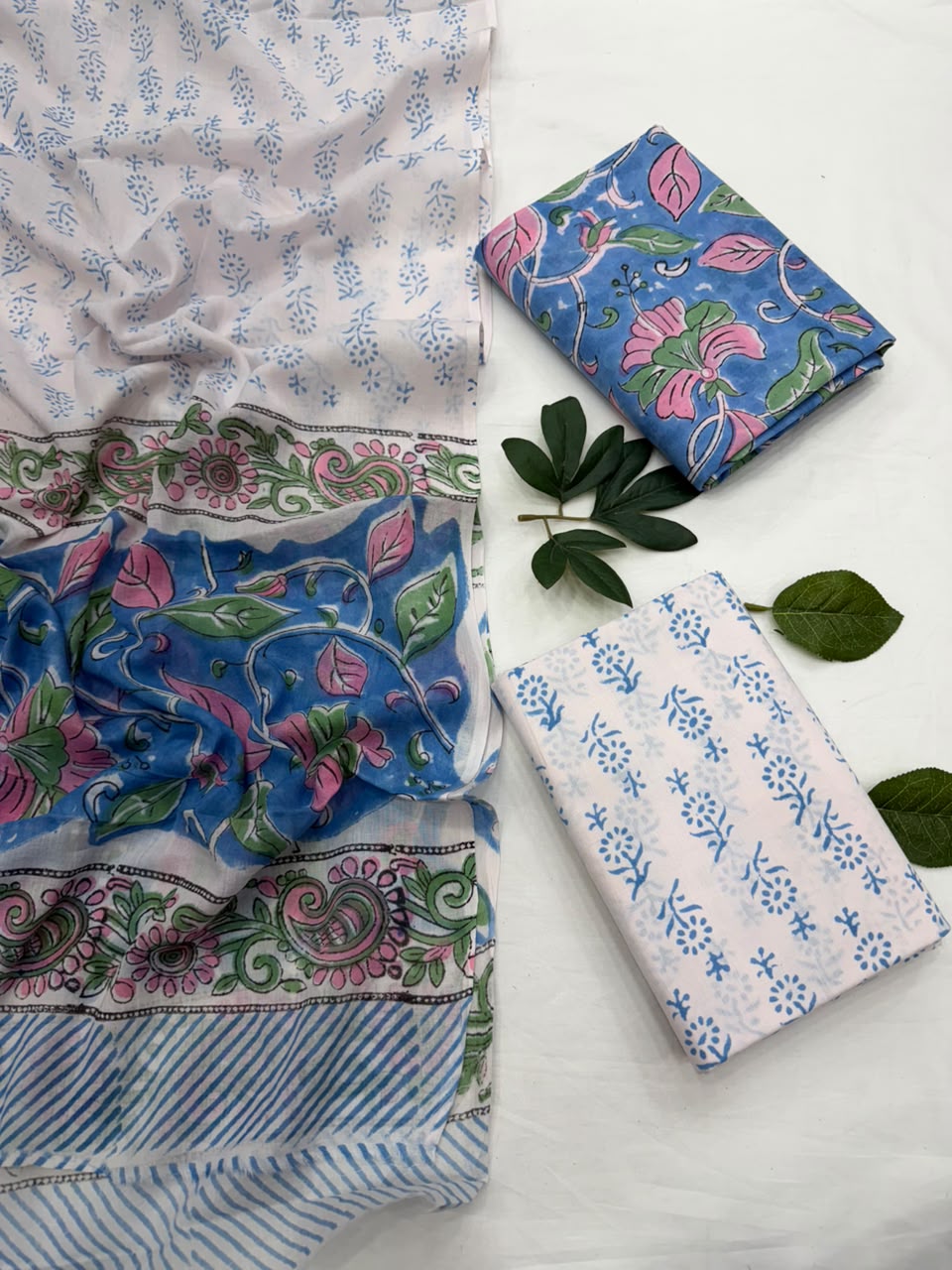 Traditional Bagru Cotton Suit Set With Mulmul Dupatta