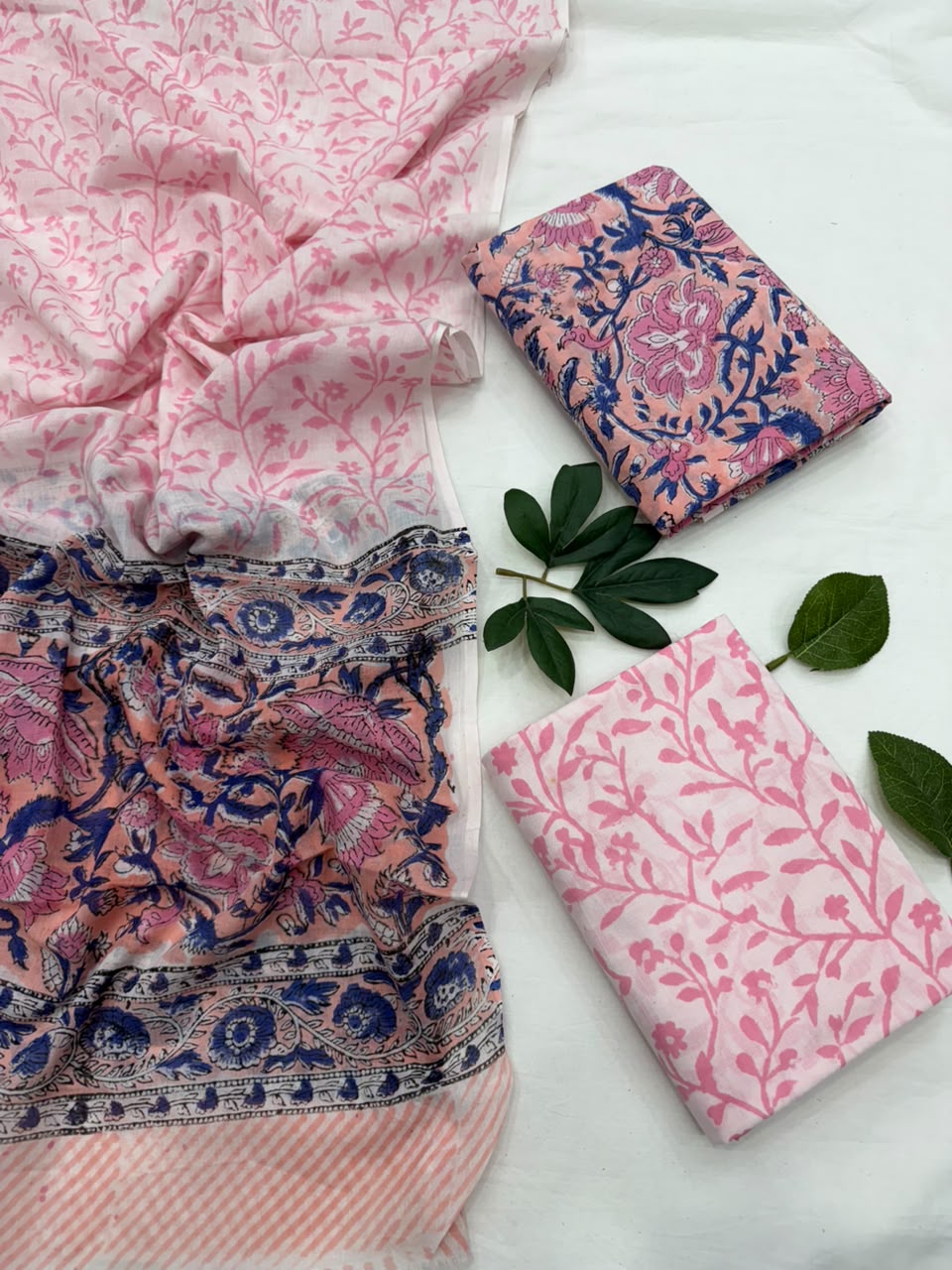 Cotton Suit set with mulmul Dupatta