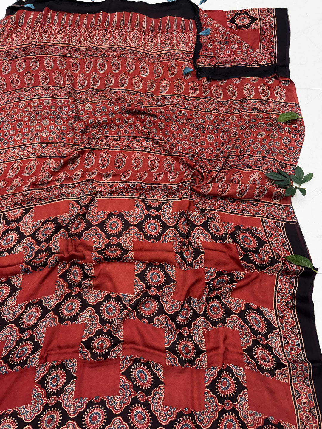 Ajrakh Hand Block Printed Modal Silk Saree | Natural Dyes