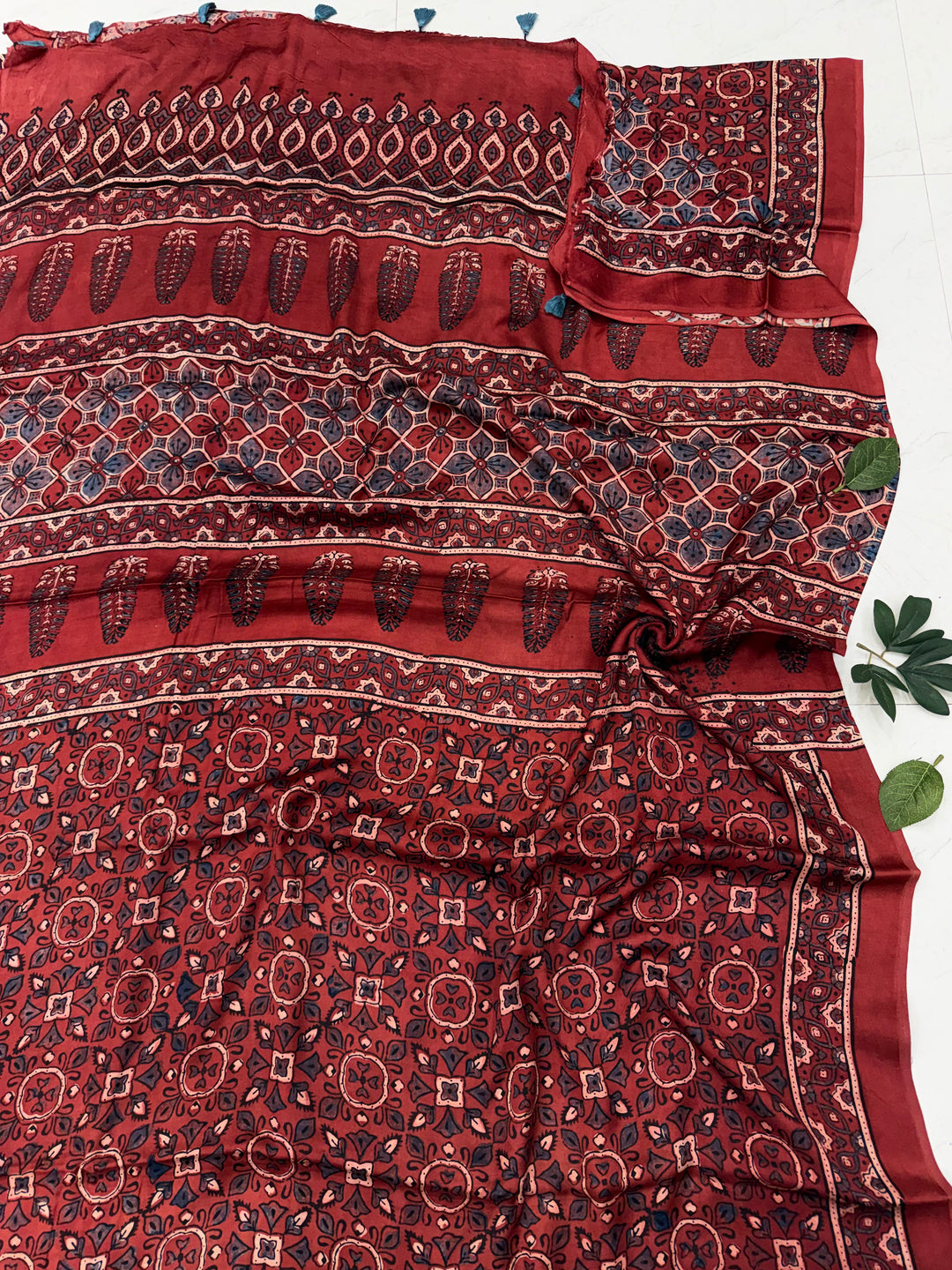 Ajrakh Print Modal Silk Saree.