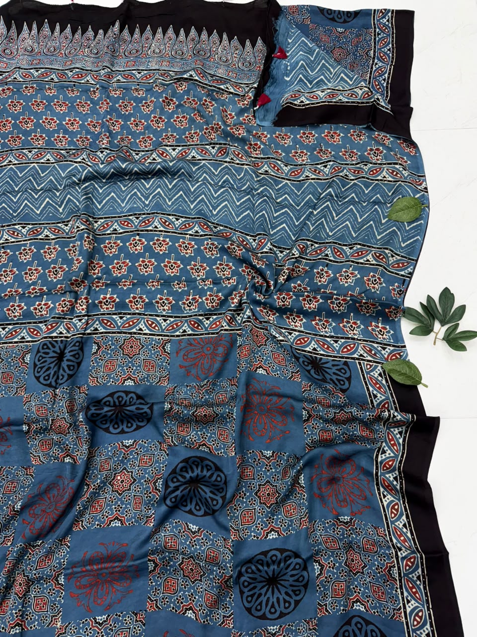 Ajrakh Print Modal Silk Saree.