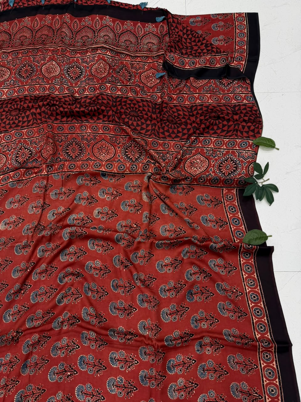 Ajrakh Hand Block Printed Modal Silk Saree | Natural Dyes