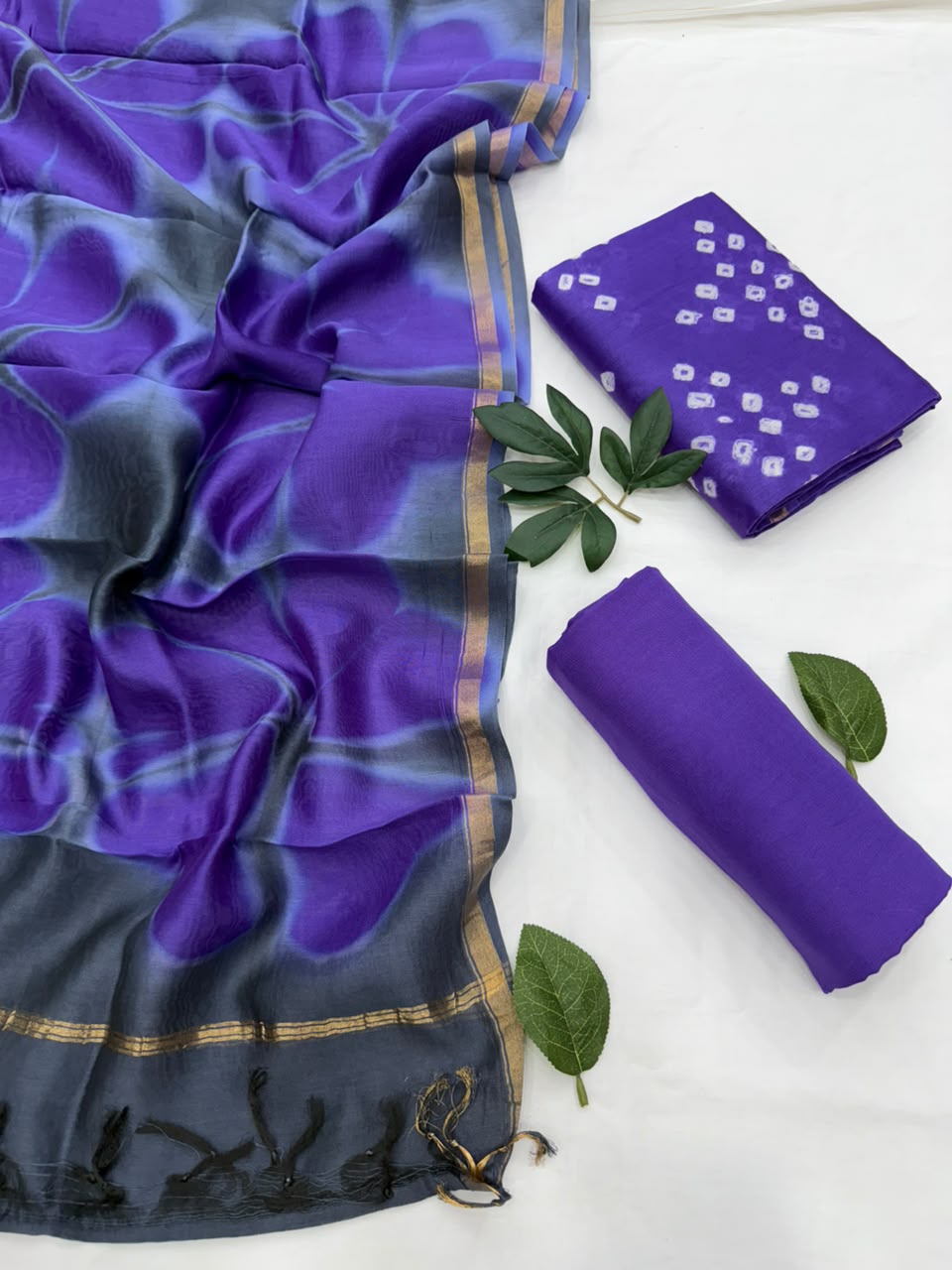 Designer Bandhani Chanderi Silk Suit Set