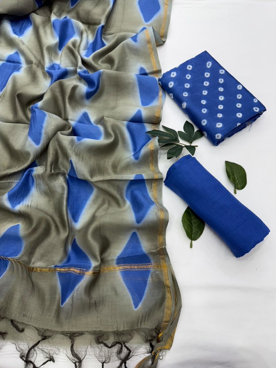 Designer Bandhani Chanderi Silk Suit Set