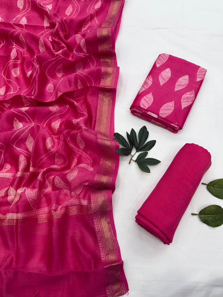 Stitching shibori Maheshwari Silk Suit Set