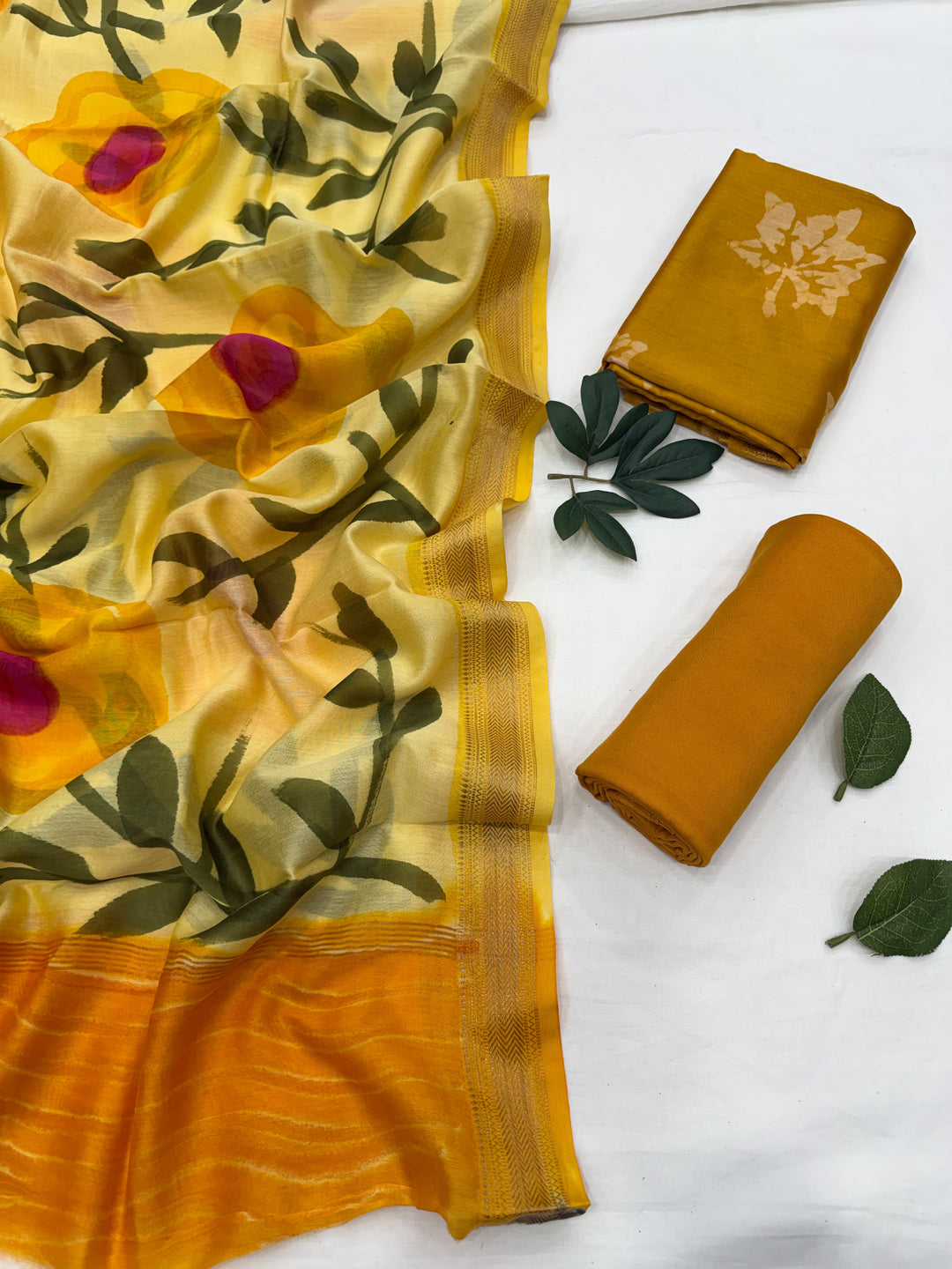 Hand Block Print Maheshwari Silk Suit Set .