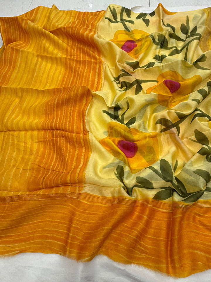 Hand Block Print Maheshwari Silk Suit Set .
