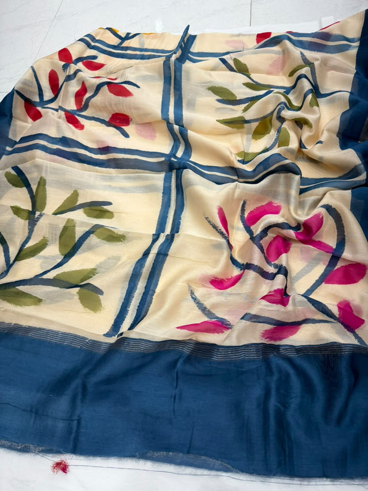 Batik Print Maheshwari Silk Suit Set with Hand-Painted Dupatta