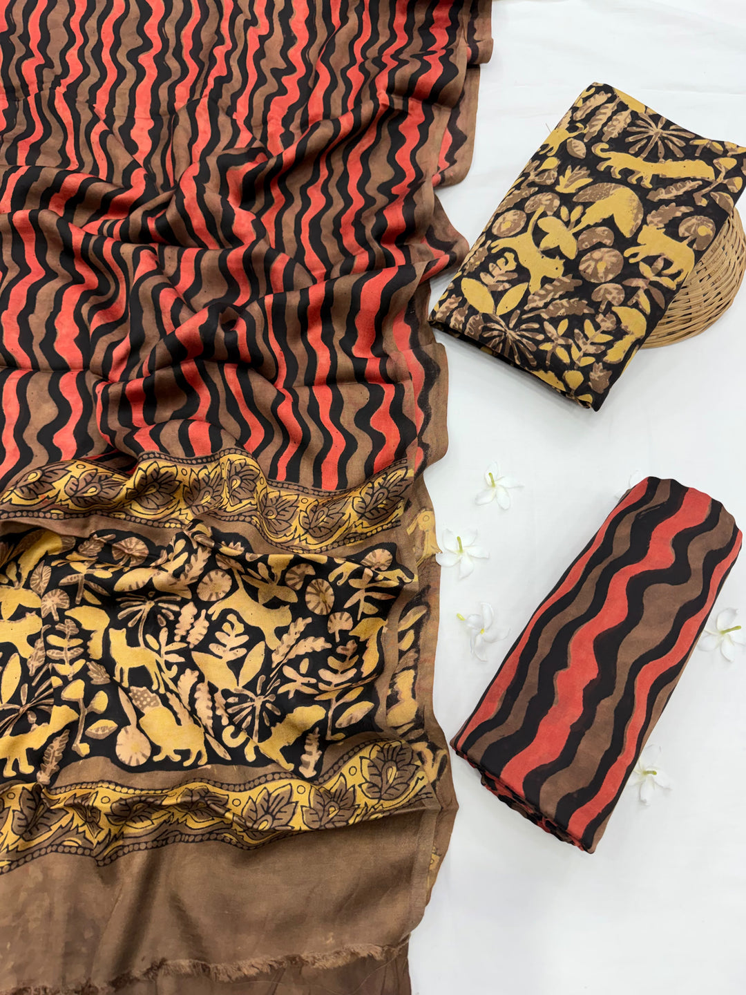 Natural Pomegranate Peel Hand Block Print Modal Silk Suit Set .