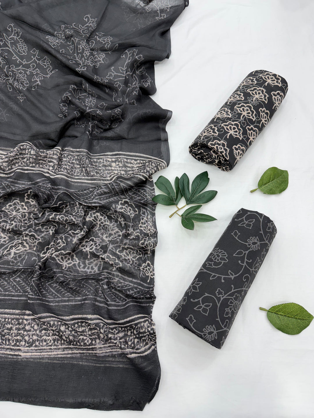 Bagru Printed Cotton Suit With Chiffon Dupatta