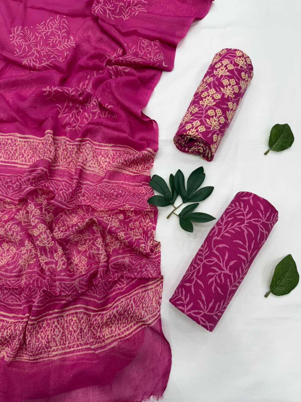 Cotton Printed Suit With Chiffon Dupatta
