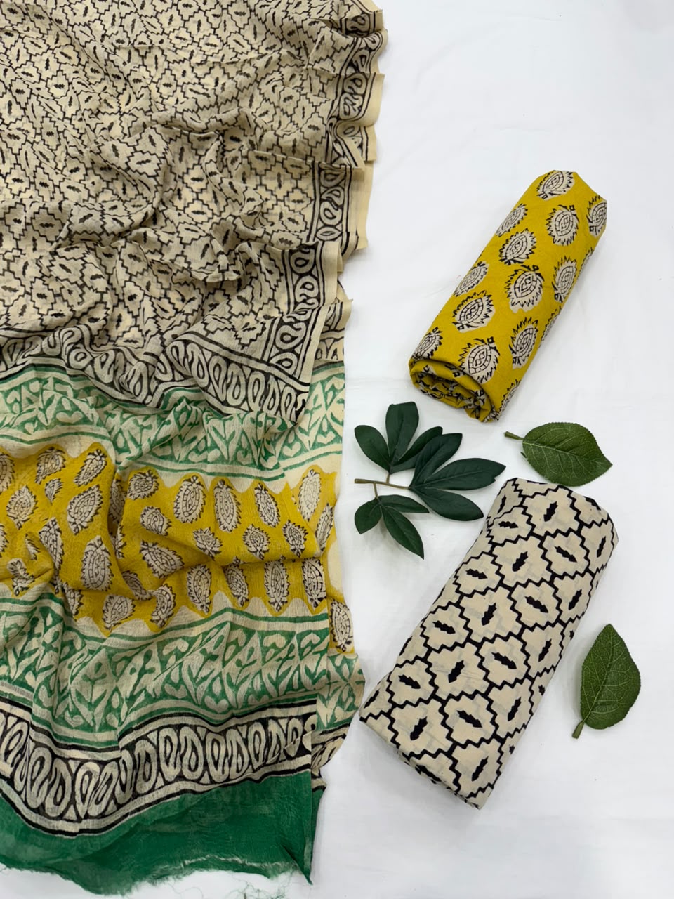 Floral Printed Cotton Suit With Chiffon Dupatta