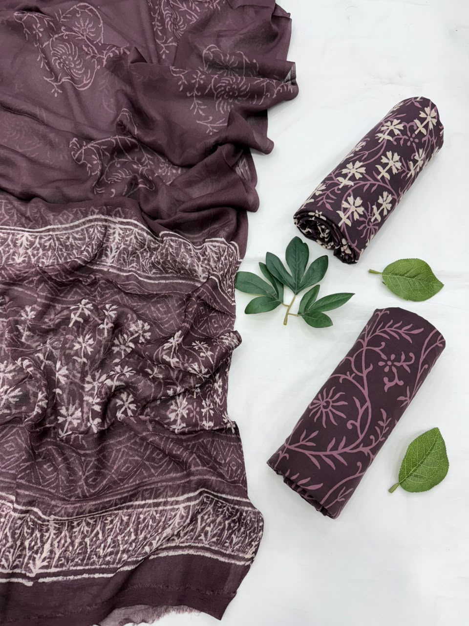 Bagru Print Cotton Suit With Chiffon Dupatta
