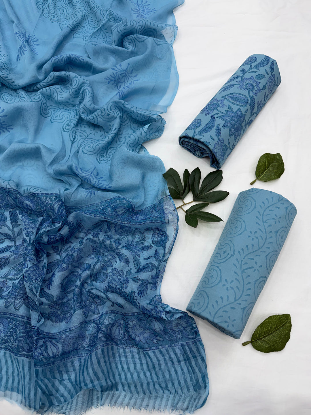 Bagru Print Cotton Suit With Chiffon Dupatta