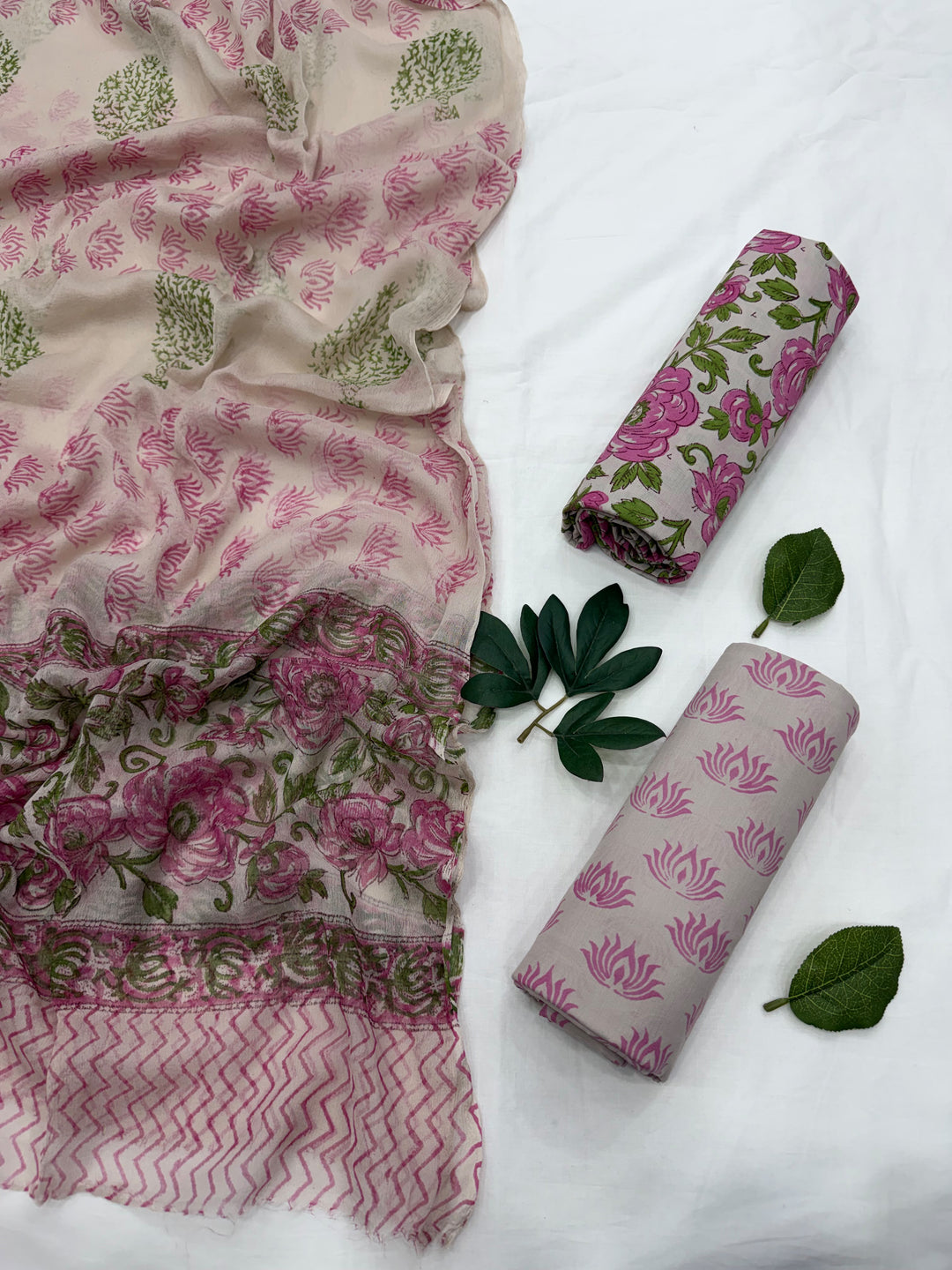 Cotton Suit With Chiffon Suit