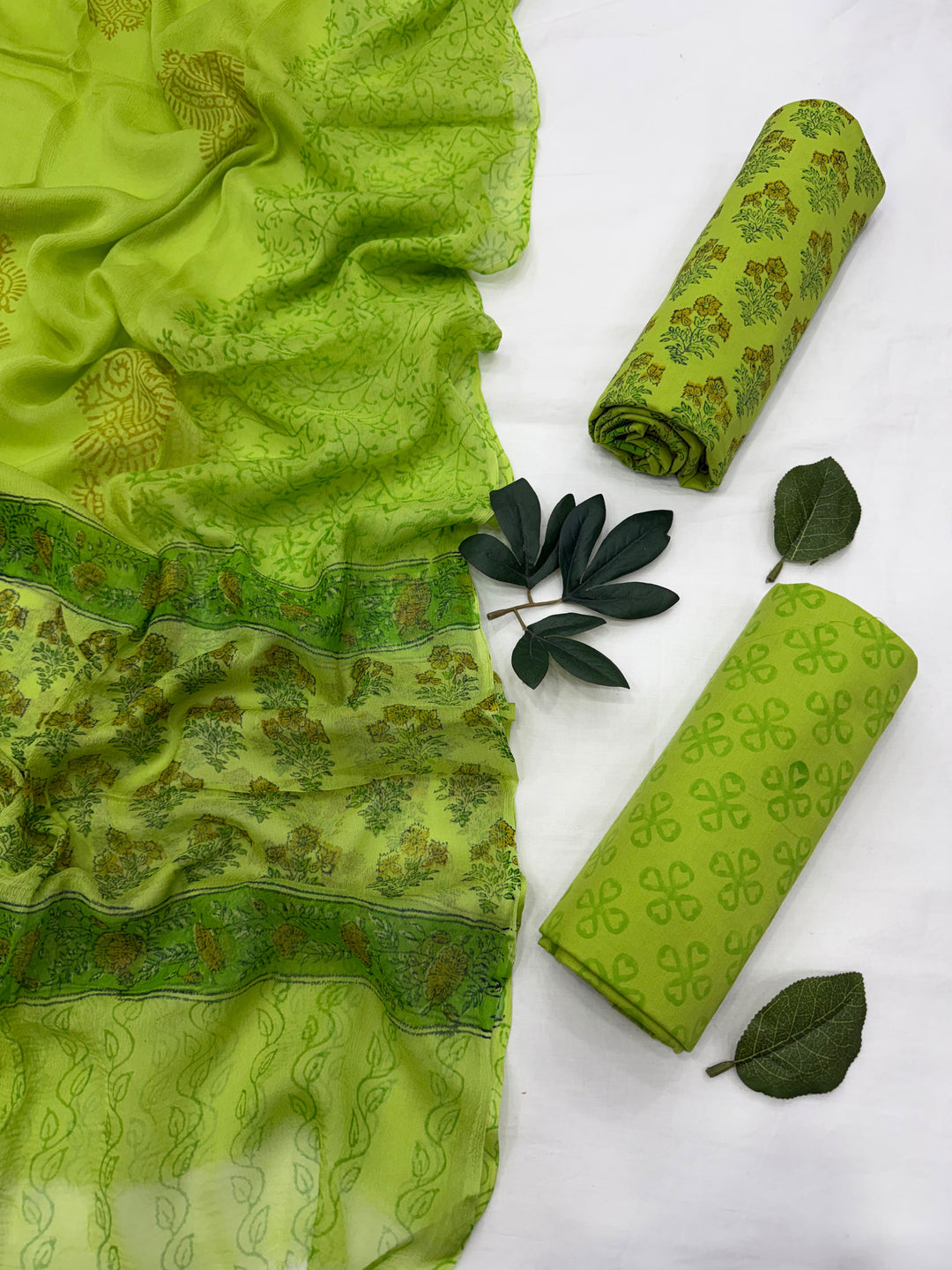 Printed Cotton Suit With Chiffon Dupatta