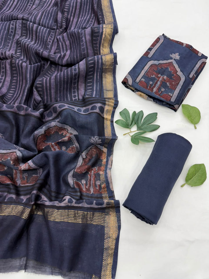 Bagru Dabu Print Maheshwari Silk Suit Set