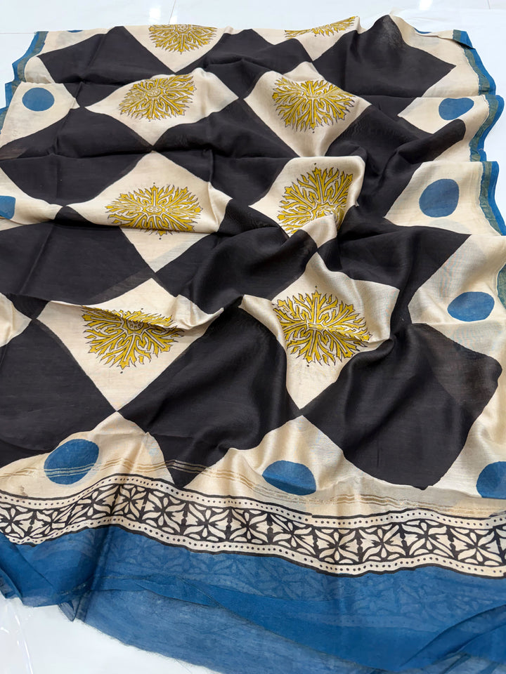 Lotus Jaal Print Chanderi Silk Suit Set with Dupatta