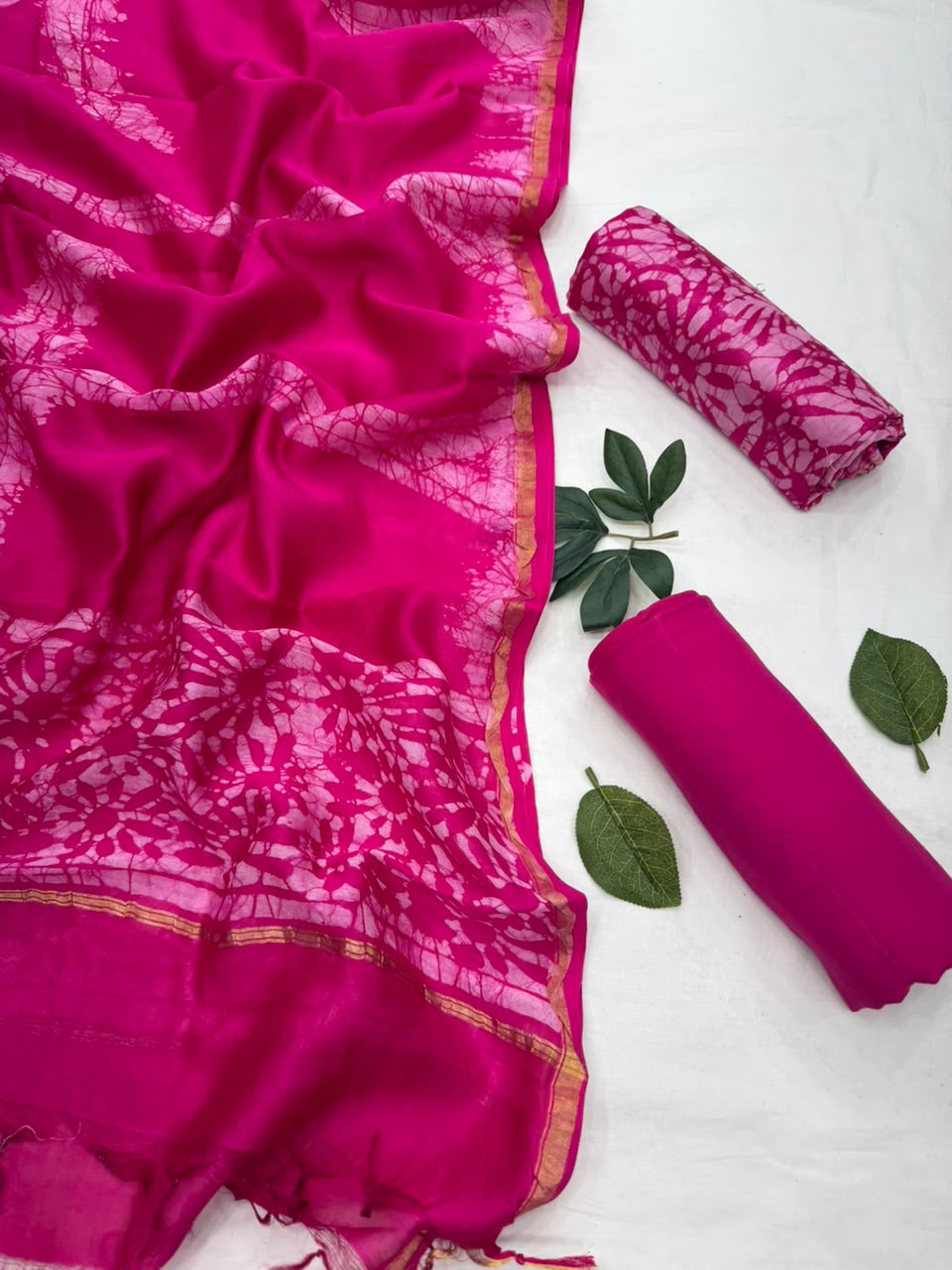 Batik Print Chanderi Silk Suit Set with Dupatta