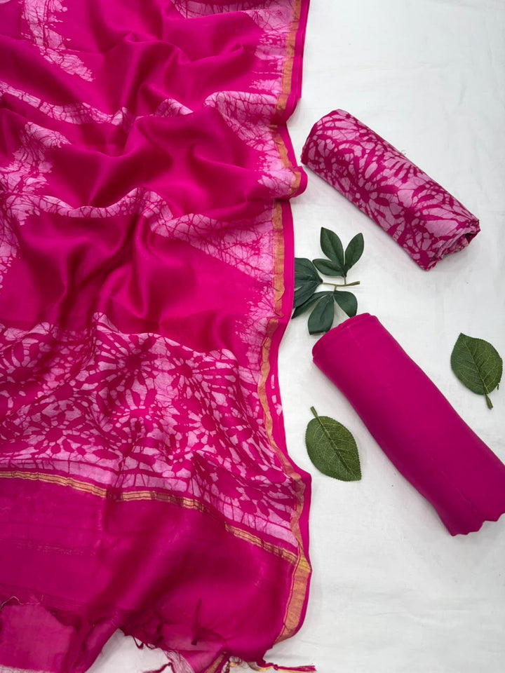 Batik Print Chanderi Silk Suit Set with Dupatta