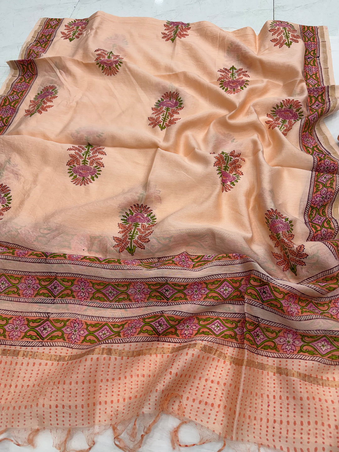 Bagru Handblock Mustard Bird Print Chanderi Silk Suit Set