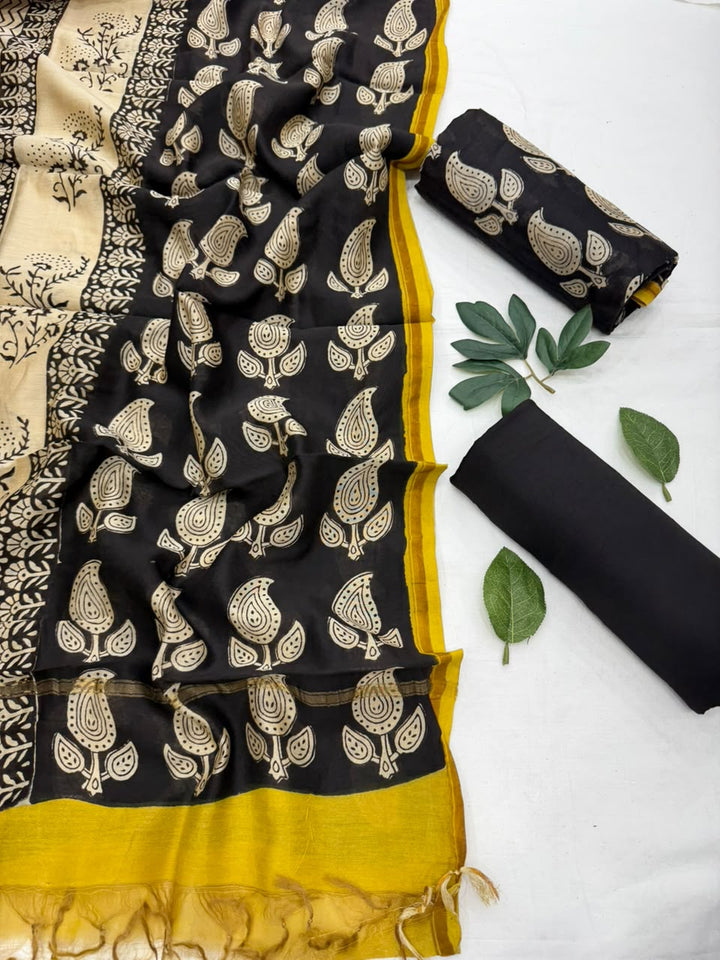 Paisley Print Bagru Hand Block Printed Chanderi Silk Suit Set