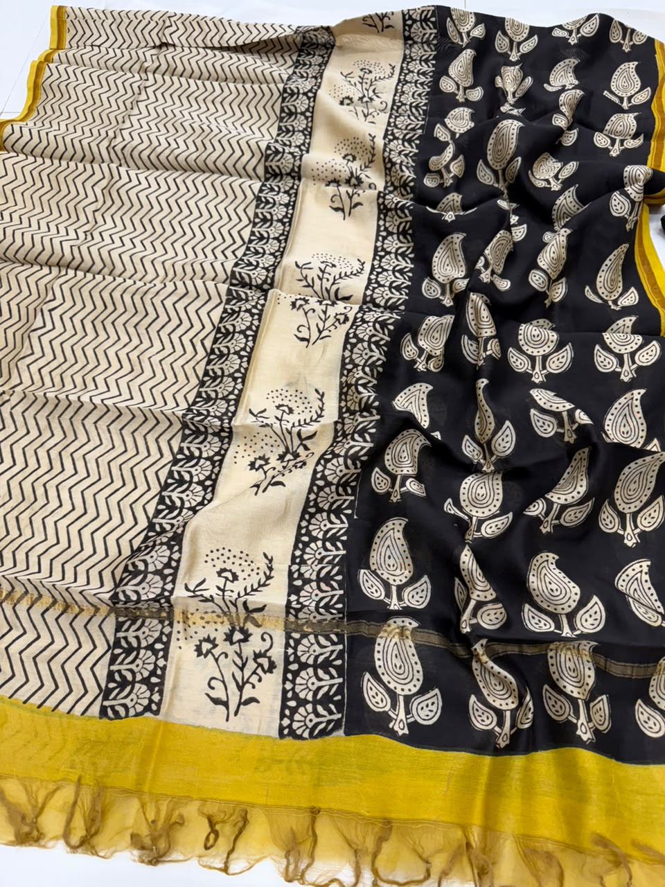 Paisley Print Bagru Hand Block Printed Chanderi Silk Suit Set