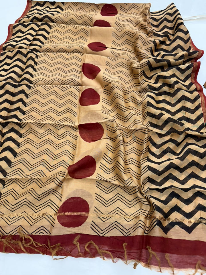 Leheriya Natural Bagru Hand Block Printed Chanderi Silk Suit Set
