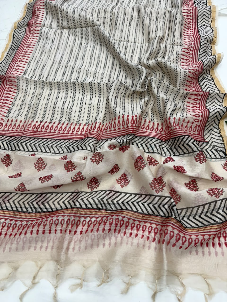 Designer Hand Block Printed Chanderi Silk Suit Set