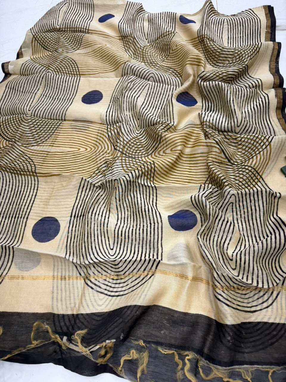 Bagru Polka Dot Print Chanderi Silk Suit Set