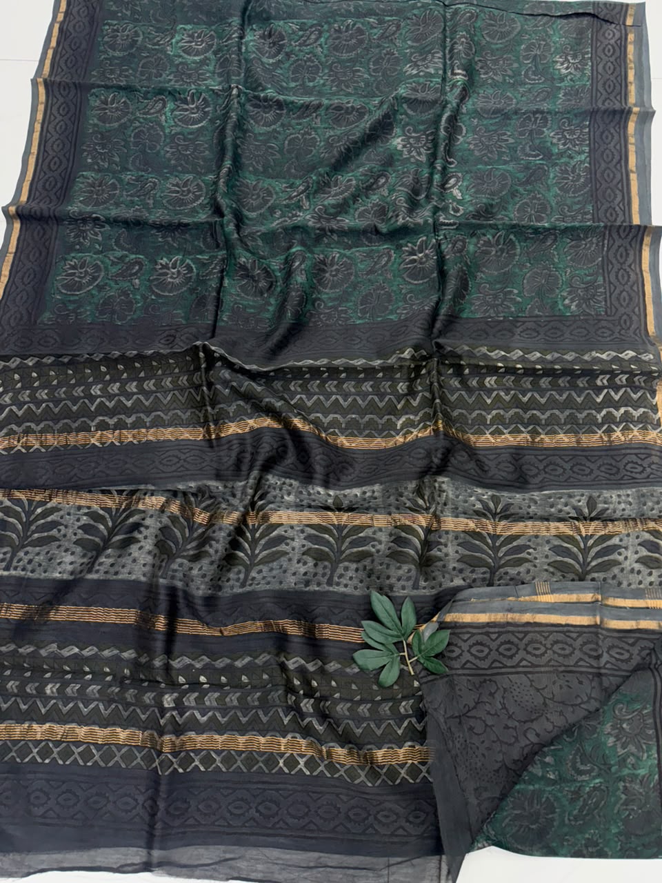 Pomegranate Natural Print Pure Chanderi Silk Saree with Blouse Piece.