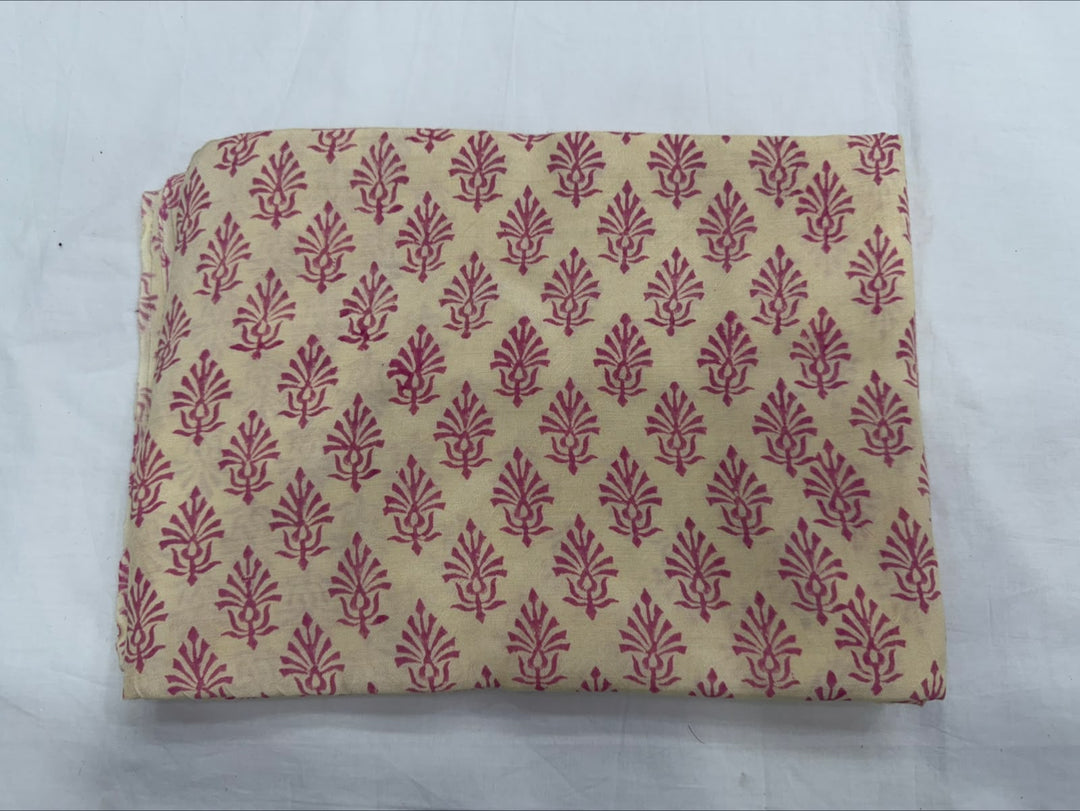 Hand Block Printed Floral Pure Chanderi Silk Suit Set
