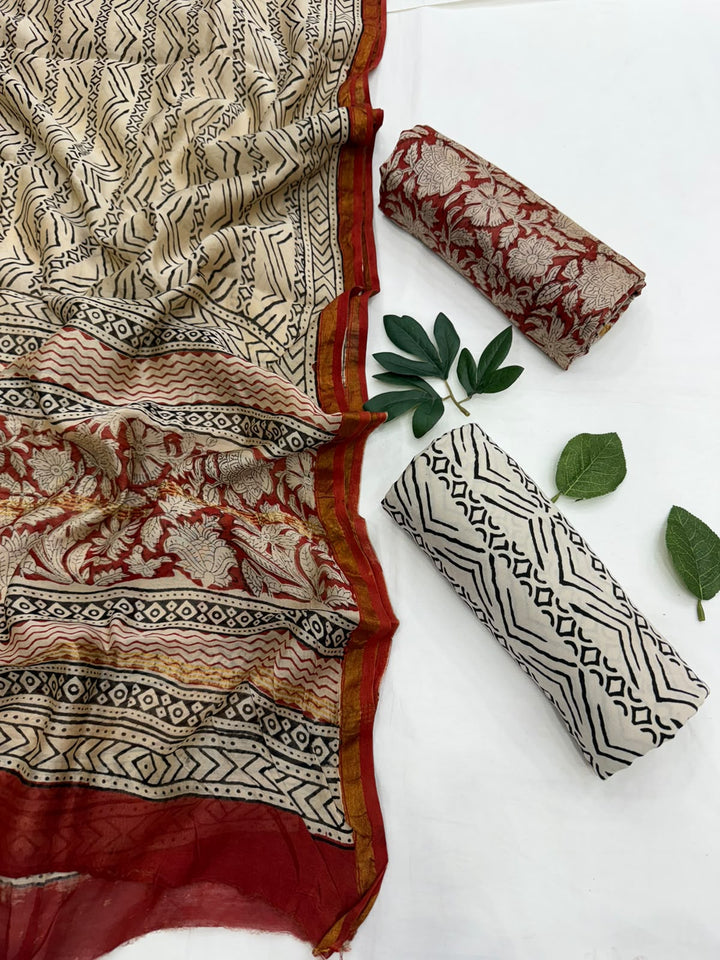 Designer Hand Block Printed Chanderi Silk Suit Set