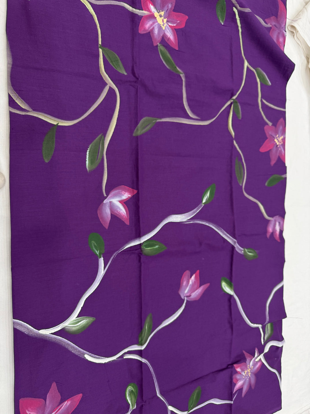 Hand Painted Cotton Suit Set With Mulmul Dupatta