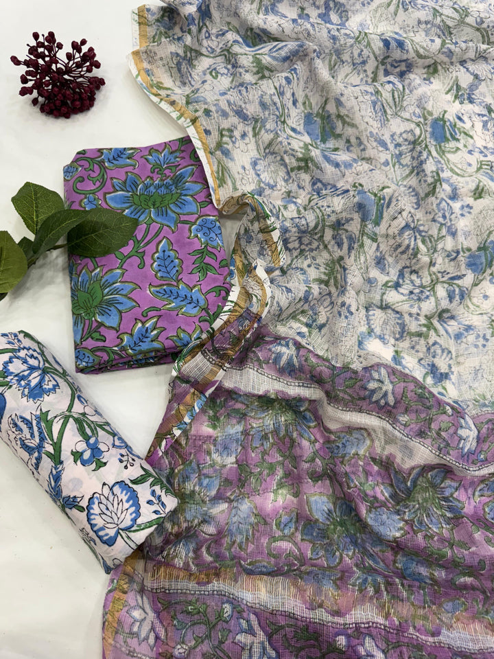 Traditional Block Printed Kota Doriya Dupatta suit