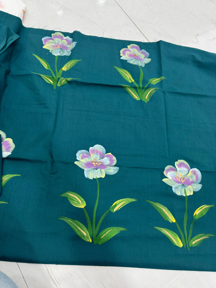 Elegant Cotton Suit With Chiffon Dupatta