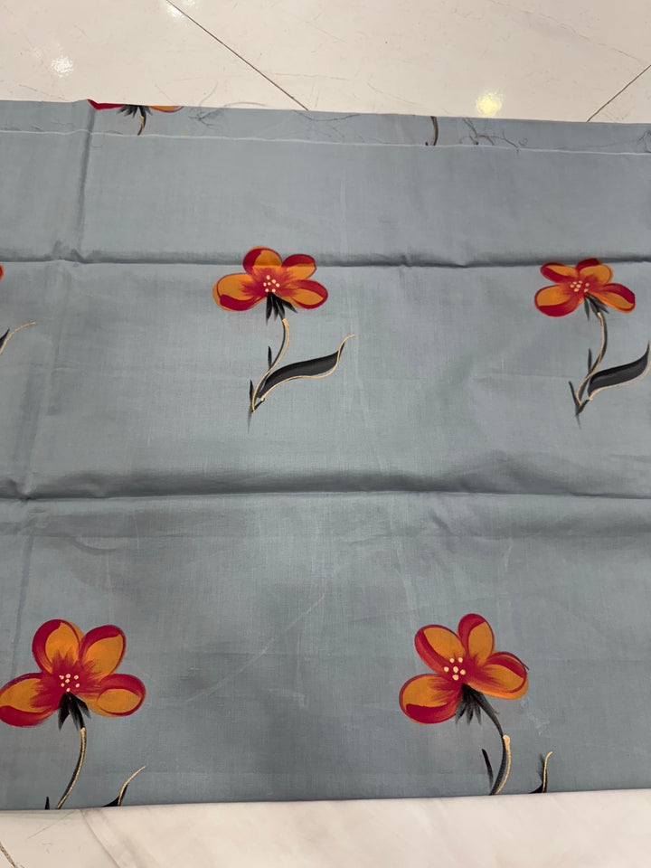 Hand Painted Cotton Suit With Chiffon Dupatta