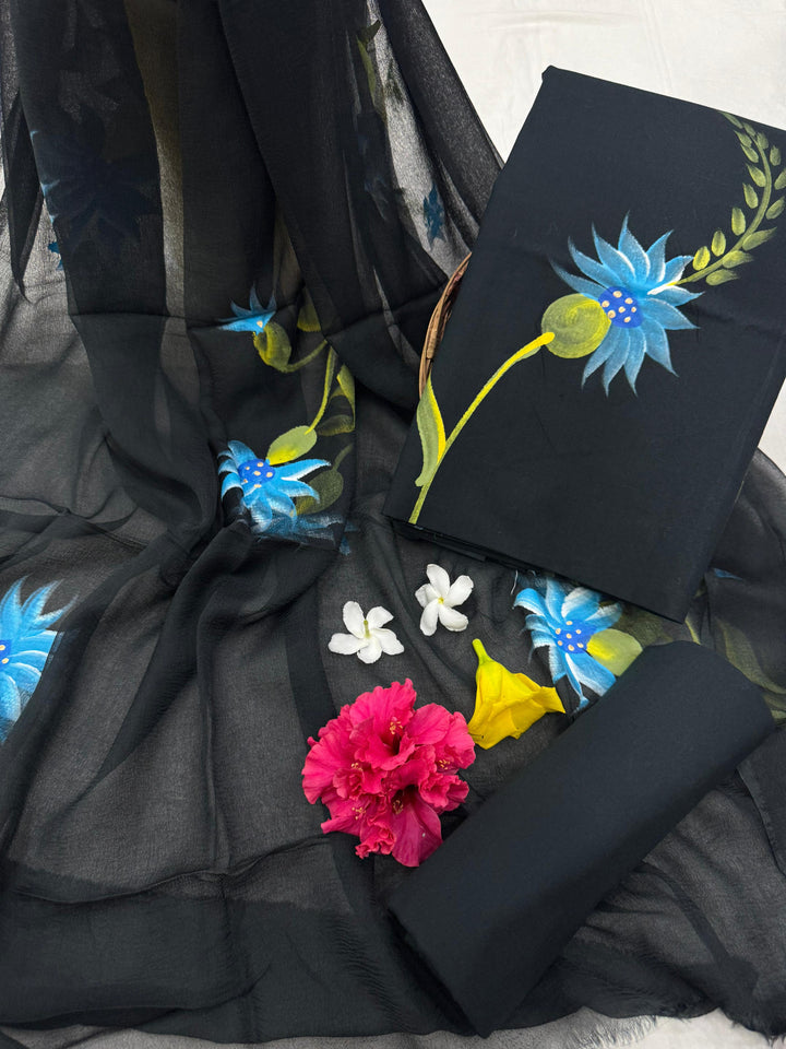 Bagru Printed Cotton Suit With Chiffon Dupatta