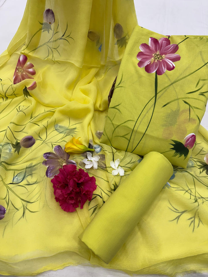 Trendy Cotton Suit With Chiffon Dupatta