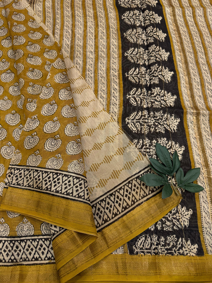 Bagru Printed Maheshwari silk saree