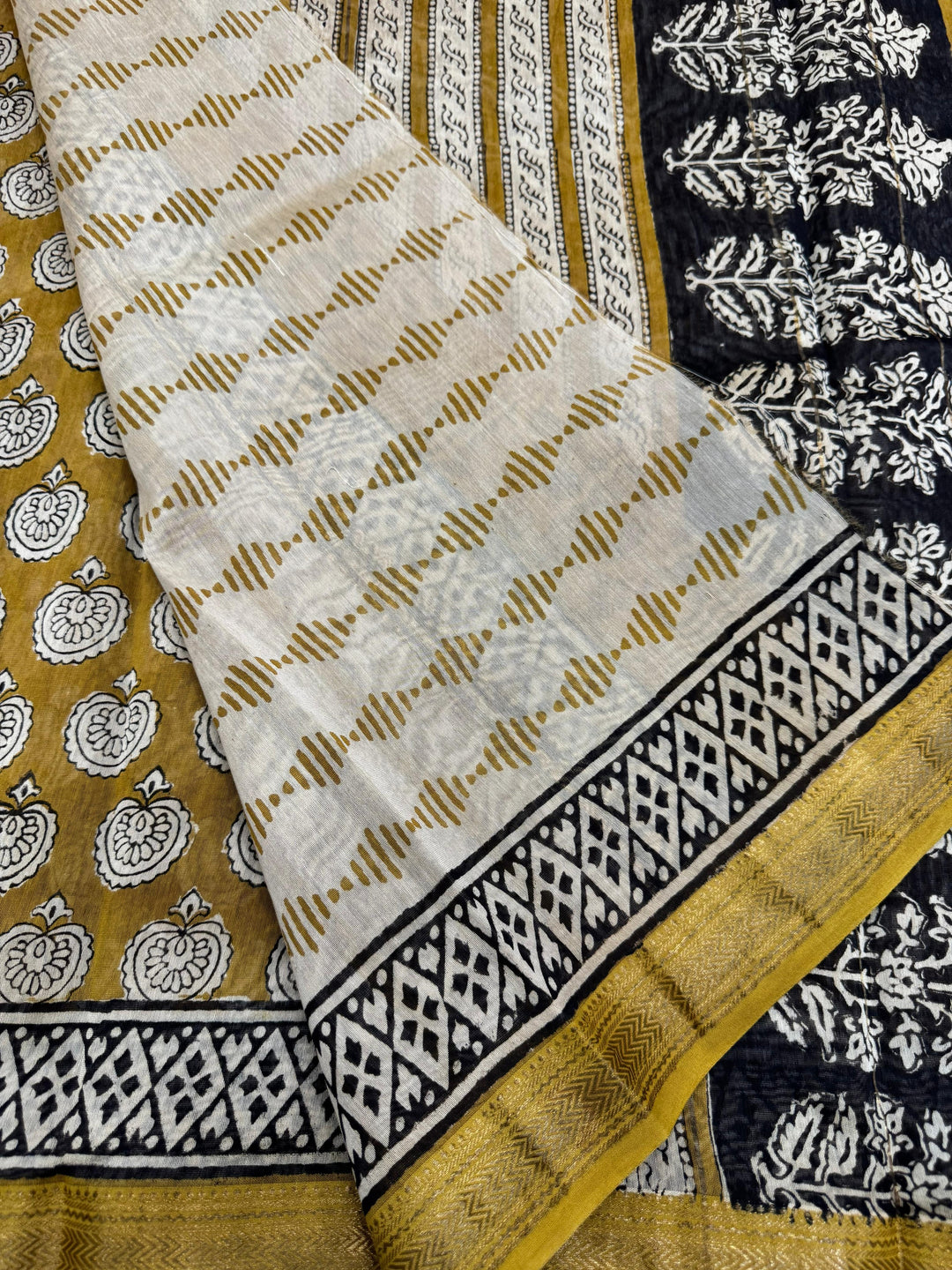 Bagru Printed Maheshwari silk saree