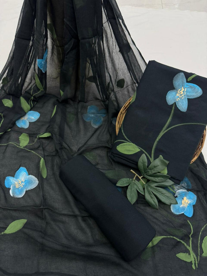 Beautiful Cotton Suit With Chiffon Suit