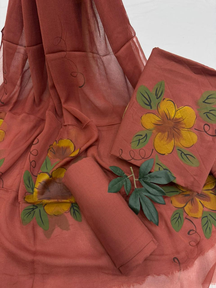 Cotton Suit With Chiffon Suit