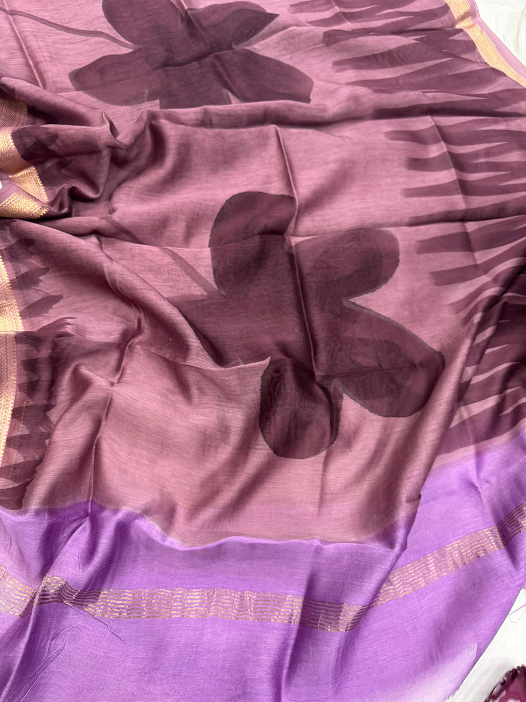 Hand Block Printed Maheshwari Silk Suit.